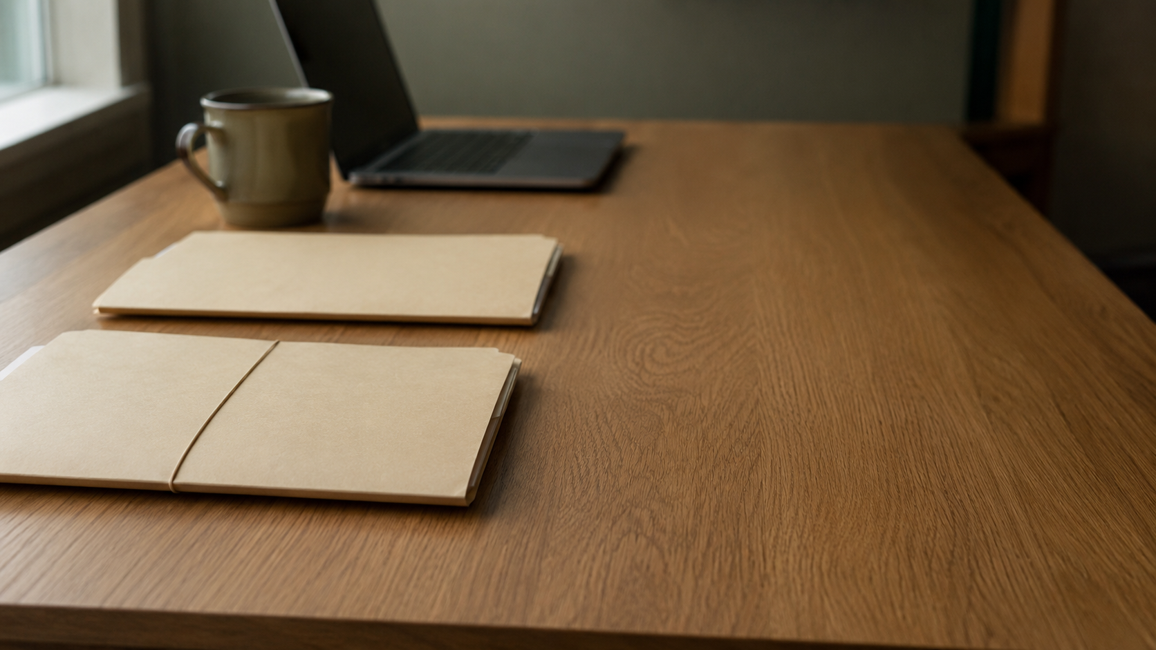 KS 13 Two separated file folders on a desk in a Seattle office, illustrating the boundary a Washington LLC draws between company obligations and an owner's personal ones.